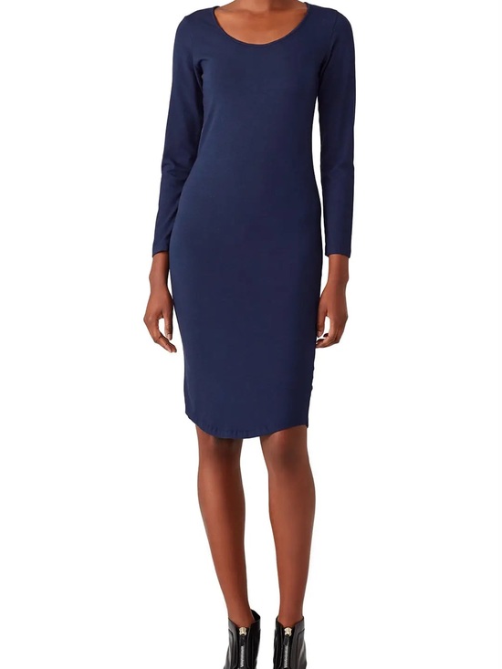 Monrow Dresses & Skirts - Monrow Navy Scoop-Neck Long Cotton Sleeve Sheath Dress, NWOT, Sz M
